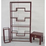 A c1980s-90s Pierre Vandel of Paris suite of furniture comprising an étagère with stepped clear