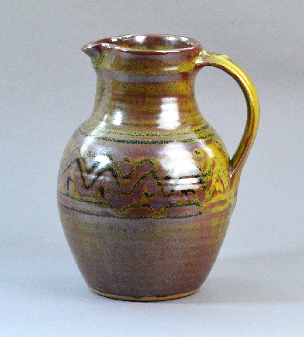 RAY FINCH (1914-2012) for Winchcombe Pottery; a stoneware jug covered in kaki glaze, - Image 2 of 4