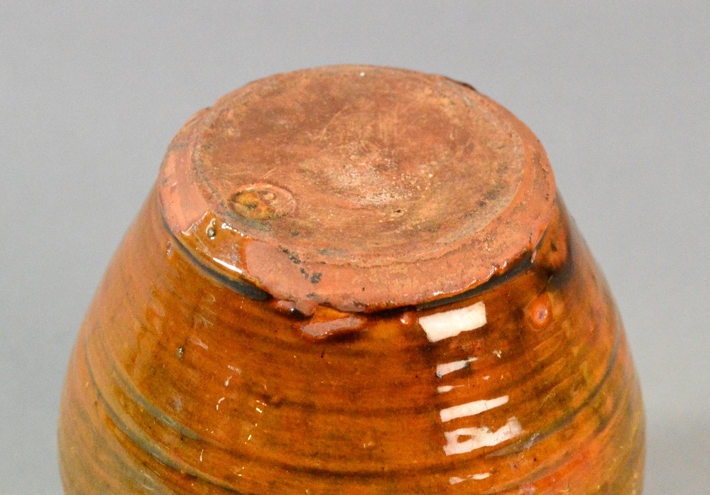 Winchcombe Pottery: an early slipware vase with three lug handles covered in a rich treacle yellow - Image 5 of 8