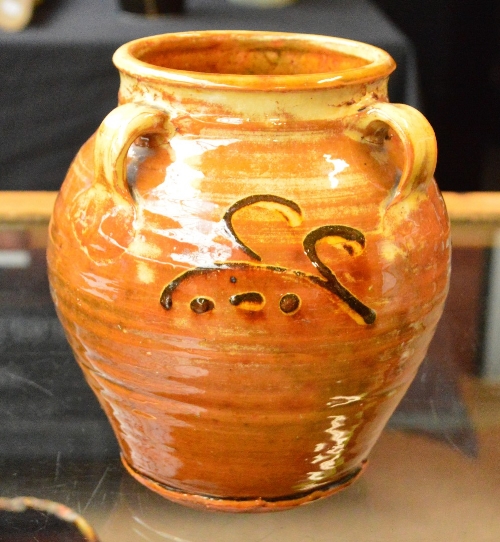 Winchcombe Pottery: an early slipware vase with three lug handles covered in a rich treacle yellow - Image 7 of 8