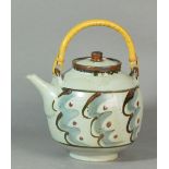 DAVID LEACH (1911-2005) for Lowerdown Pottery; a large stoneware teapot with cane handle,