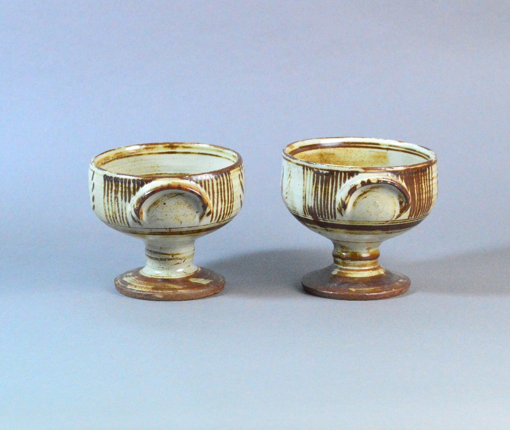 MICHAEL CARDEW (1901-1983) for Wenford Bridge Pottery; a near pair of stoneware chalices, - Image 4 of 6