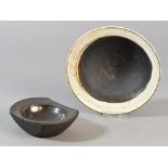 JANET LEACH (1918-1997) for Leach Pottery; two stoneware bowls, one squared-off on two sides,