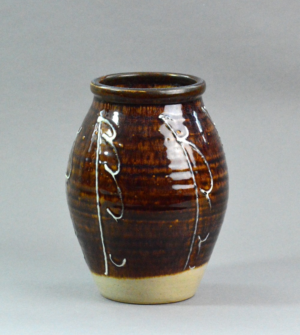 MICHAEL LEACH (1913-1985) for Yelland Pottery; a stoneware baluster vase, ribbed body, - Image 2 of 3