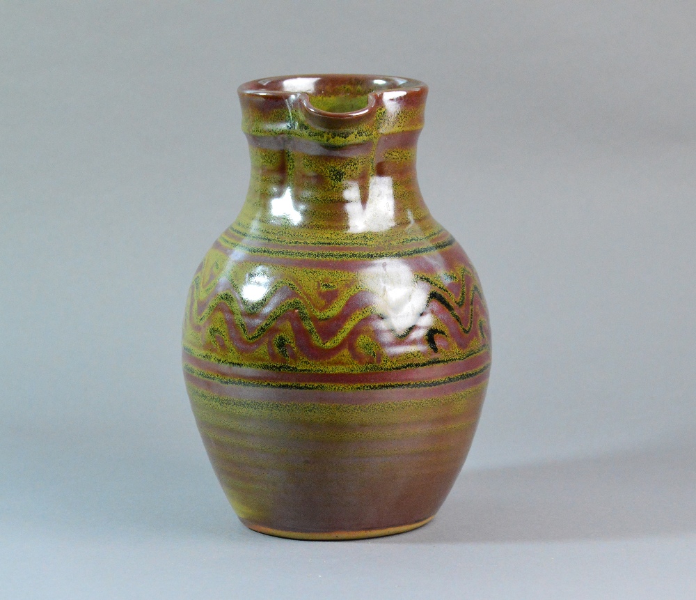 RAY FINCH (1914-2012) for Winchcombe Pottery; a stoneware jug covered in kaki glaze, - Image 3 of 4