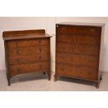 A tall five-drawer walnut chest of drawers on cabriole legs,