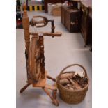 A wooden freestanding spinning wheel, height 103cm (af),