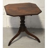 A 19th century inlaid rosewood pedestal lamp table with tilt-top and three splayed supports,