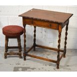 An oak rectangular single-drawer side table with shaped top,