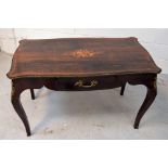 A reproduction mahogany inlaid side table with brass decoration,