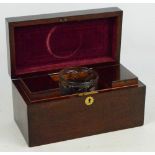 A 19th century mahogany rectangular tea caddy of simple form,
