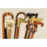 A collection of modern decorative walking sticks.