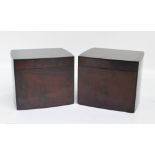 A pair of 19th century mahogany and ebony strung lidded boxes of slightly bowfront form, width 17.