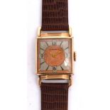 E A Brown & Co; a 1930s gentlemen's Art Deco wrist watch, square pink gold filled case,