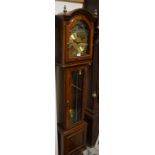 A 20th century oak cased grandmother clock with gilded dial and moon phase, height 163cm.