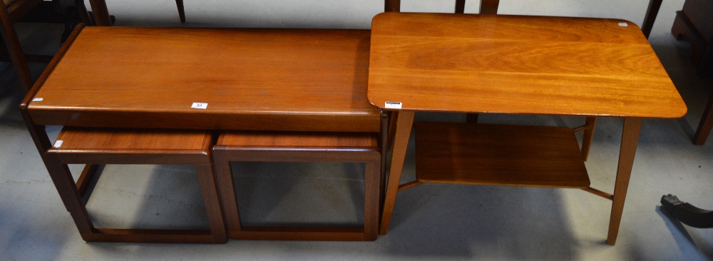 A retro G-Plan style nest of three tables, largest rectangular example width 96cm,