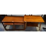 A retro G-Plan style nest of three tables, largest rectangular example width 96cm,