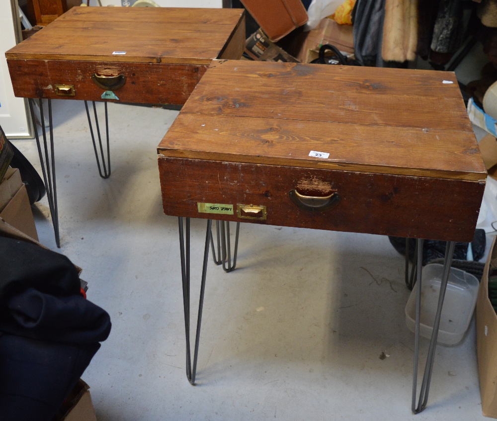 A pair of retro modified school desks,