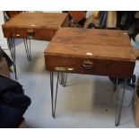 A pair of retro modified school desks,