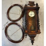 A mahogany Vienna style eight day wall clock, the dial set with Roman numerals, incomplete,