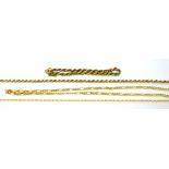 Four various 9ct yellow gold necklaces/bracelets, approx combined 15.