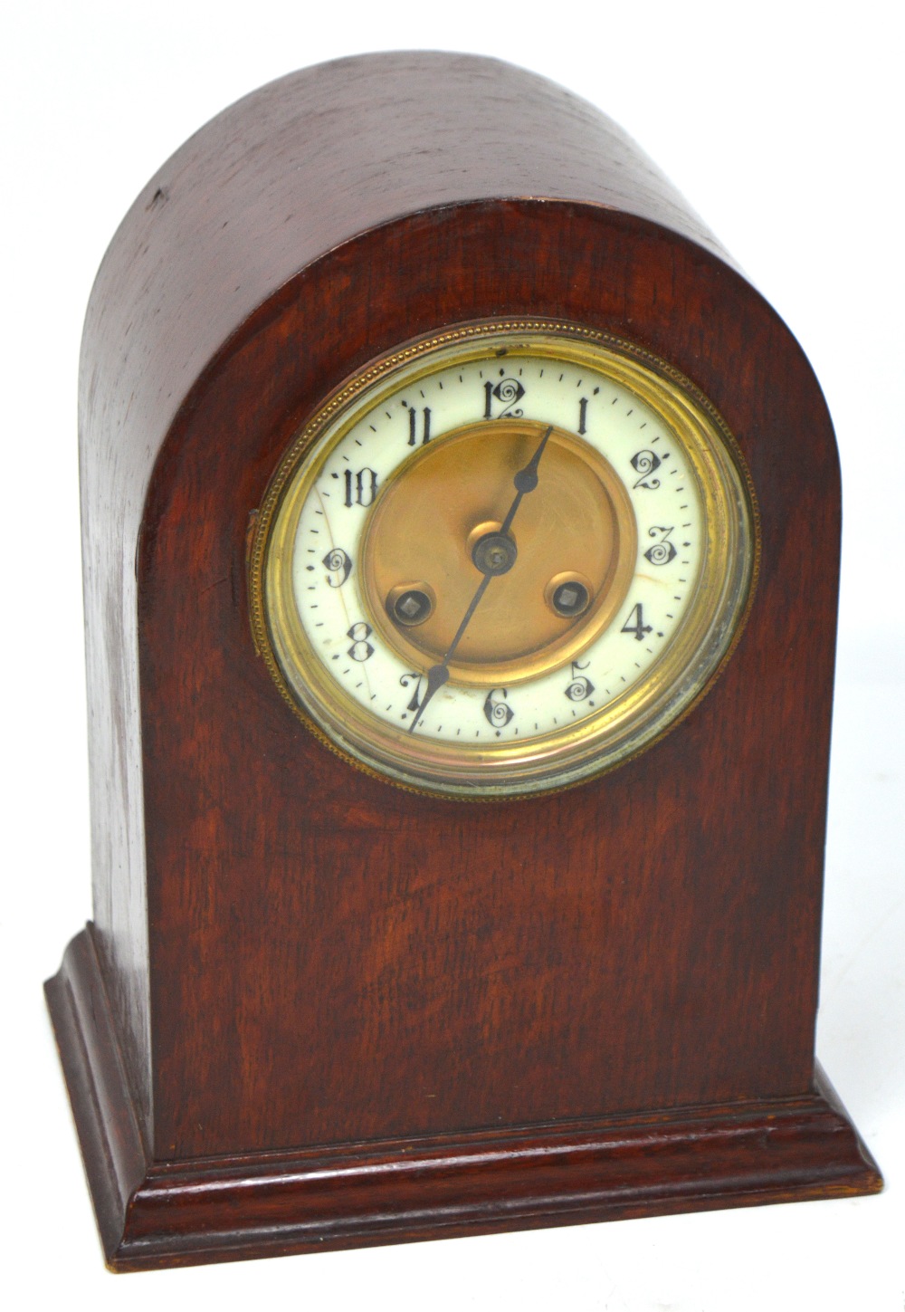 A 19th century mahogany eight day mantel clock, the dial set with Arabic numerals, French movement,