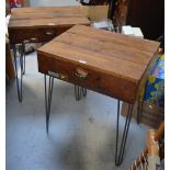 A pair of retro modified school desks, width of each 64cm (2).