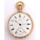 Waltham; an 1881 open face pocket watch, stem wind and lever set fifteen jewel movement,