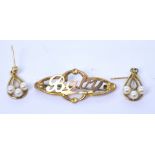 A pair of 9ct yellow gold and pearl earrings and a 9ct yellow gold Victorian baby brooch, approx 2.