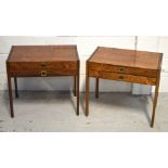 A pair of contemporary Oriental style two-drawer side tables on block supports (2).