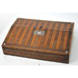 A Victorian specimen wood and mother of pearl inlaid writing slope, width 36cm.