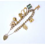 A 9ct yellow gold charm bracelet set with various charms to include a lion,
