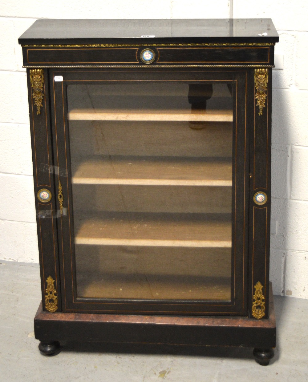 An early Victorian ebonised and inlaid pier cabinet with a single glazed door, - Image 2 of 2