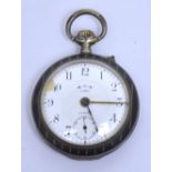 Eternna Brevet 47816; an open face silver and niello pocket watch with subsidiary seconds hand.