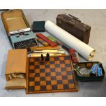 A collectors' lot comprising resin medieval style chess set and board,