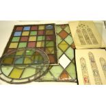 Three various lead lined stained glass window panels,