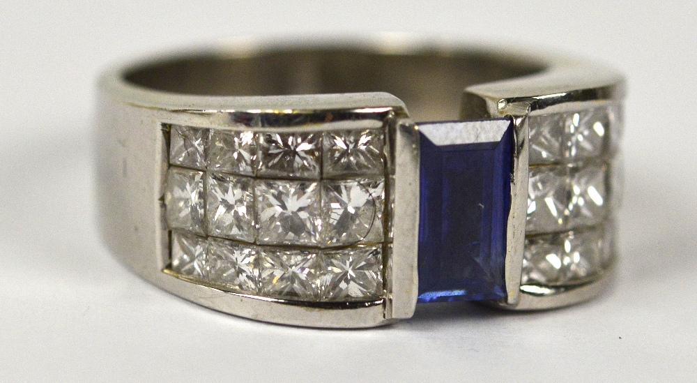 An 18ct white gold sapphire and diamond ring,