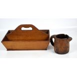 A 19th century rustic two division cutlery tray and 19th century rustic jug (2).