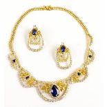 A suite of 18ct yellow gold diamond and natural sapphire jewellery,