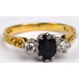 An 18ct yellow gold sapphire and diamond ring,