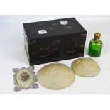 An Oriental ebonised trinket box with drawers,