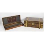 A Victorian walnut veneered brass mounted campaign style writing slope,