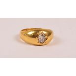A Victorian 18ct yellow gold gentleman's signet ring set with a diamond, approx 0.5ct, size Q, 8g.