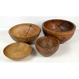 An 18th/19th century fruit wood pedestal bowl, diameter 28cm, a rustic sycamore bowl, diameter 27cm,