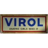 A vintage gilt framed Virol sign, inscribed "Anaemic Girls Need It", 123 x 50cm.