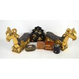 A collection of treen including small boxes, lacquer ware,