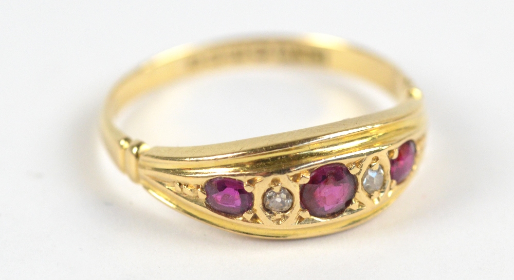 An 18ct yellow gold diamond set ring, size O, also an 18ct yellow gold ruby and diamond set ring, - Image 3 of 3