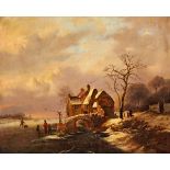 Krusemann Frederik Marianus 1816 Haarlem - 1882 Elsene "Winterlandschaft". Oel auf Leinwand. Unten