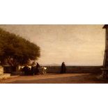 Muyden Jacques-Alfred 1818 Lausanne - 1898 Champel "Terrasse du couvent avec des moines". Oel auf