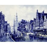 Fliesenbild "Amsterdam" Delft um 1900. Manufaktur Joost Thooft. Keramik-Bildplatte nach einem